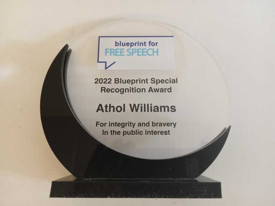 Blueprint for Free Speech - 2022 Special Recognition Award: Athol Williams - for integrity and bravery in the public interest