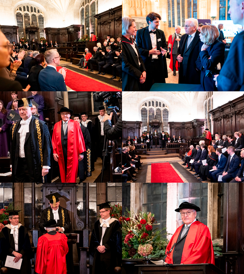 collage of six images of the German President's visit to Oxford, December 2025