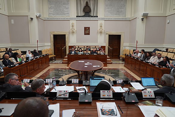 a group of people sitting in a room