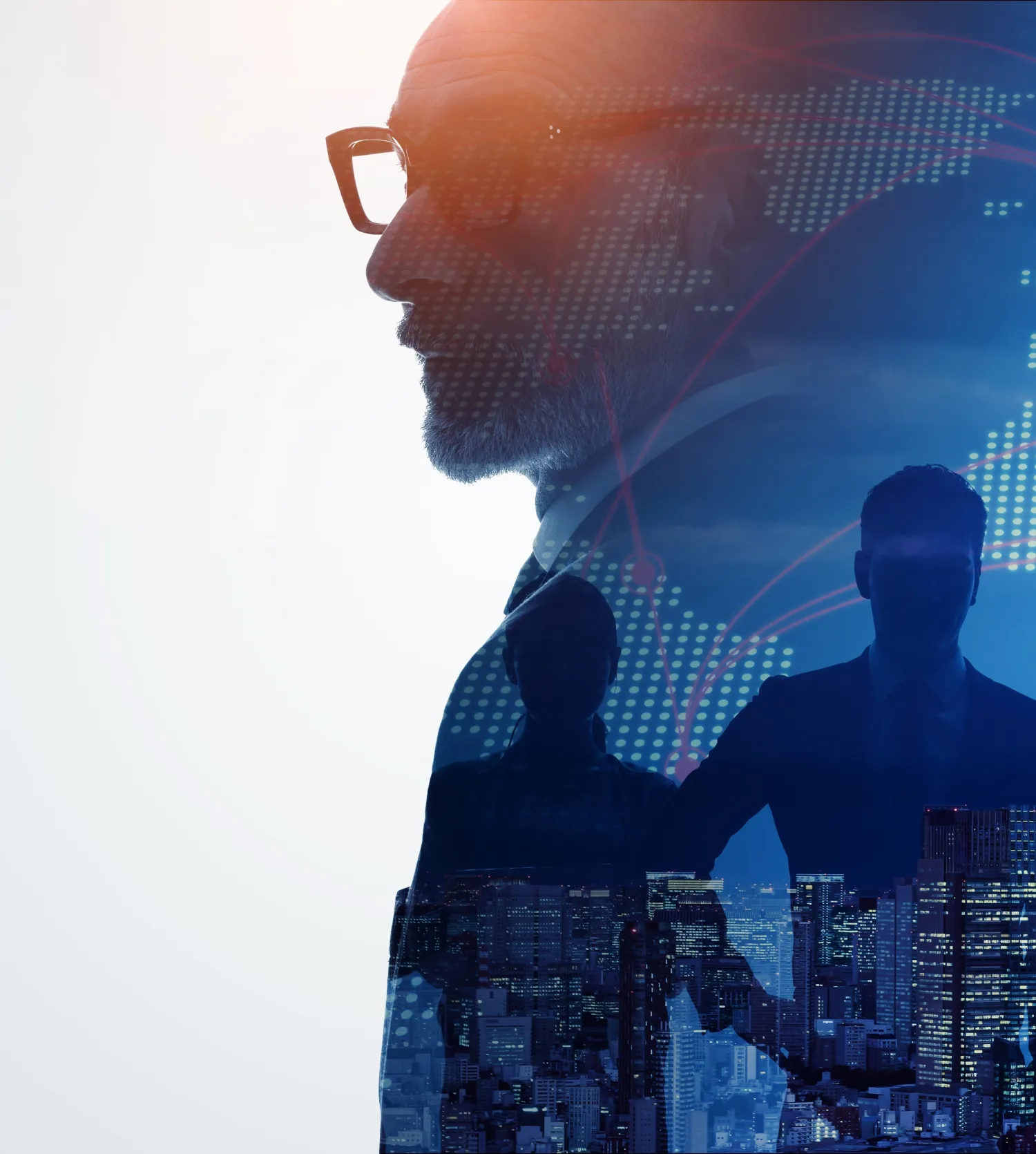 Executive man and human resources concept with worldwide web imagery in background