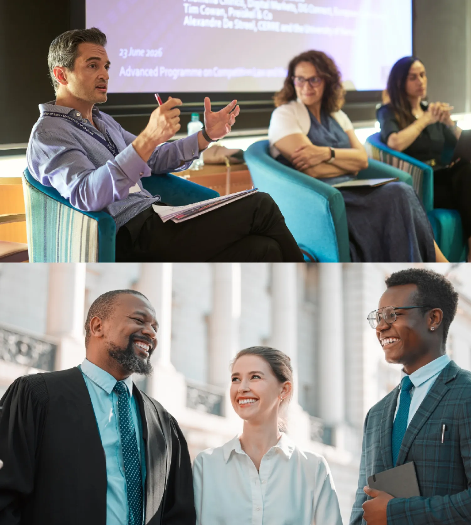 Two images representing law and AI