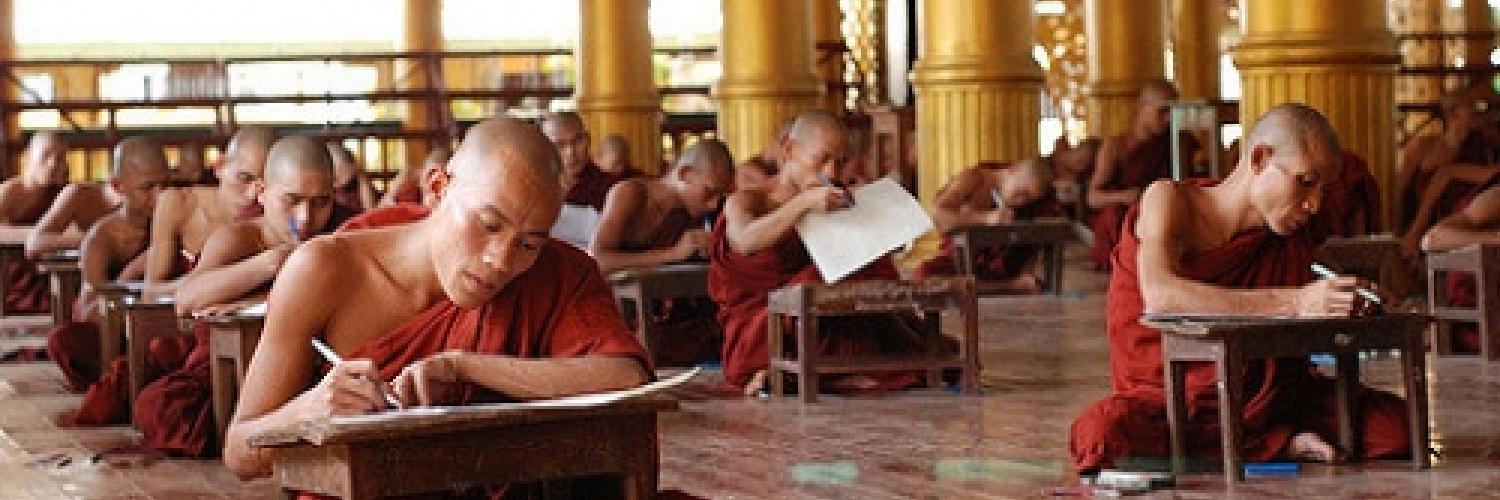 A group of Buddhists in a temple