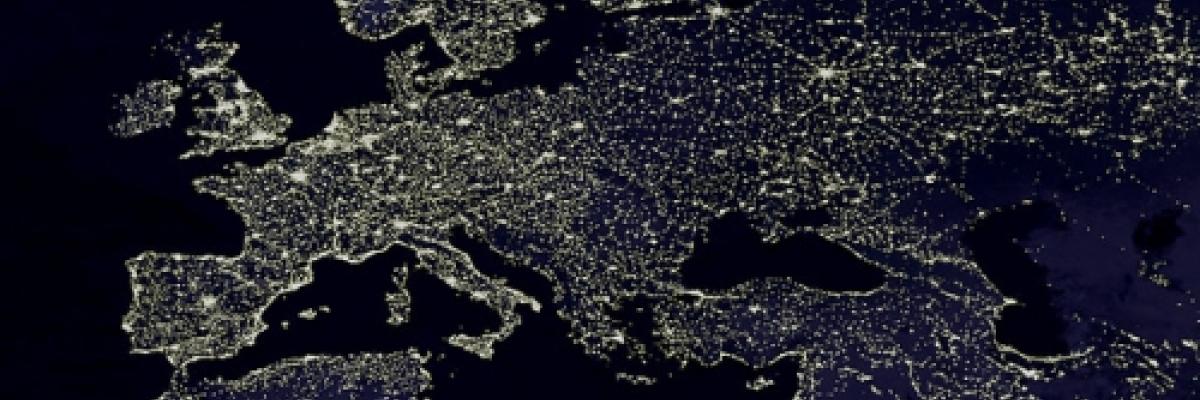 Image of Europe lit up at night from above