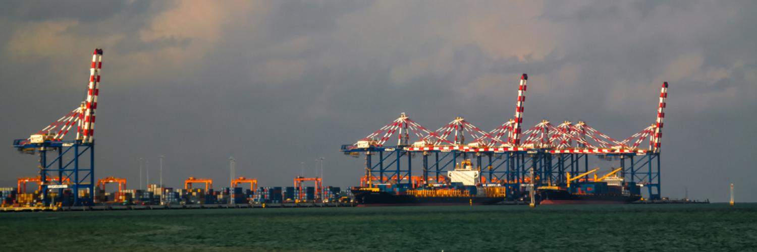 A large ship on the water. 