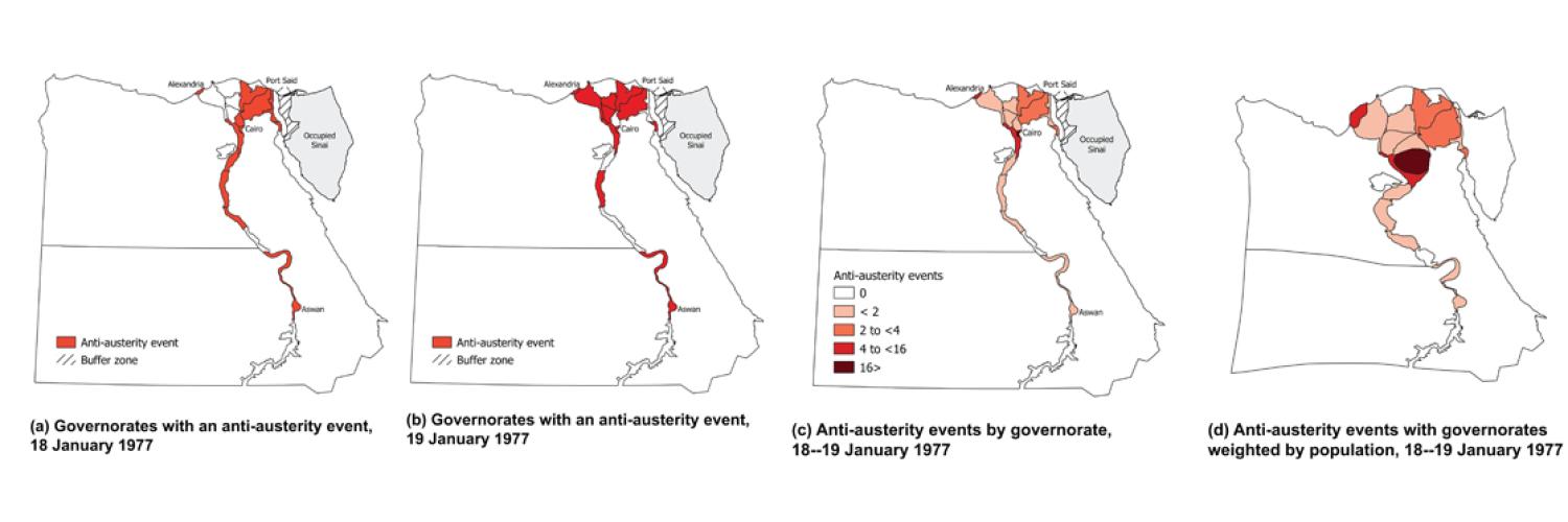 A group of maps showing different events. 