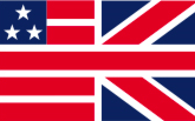 Image of a flag with red and blue detail and white stars