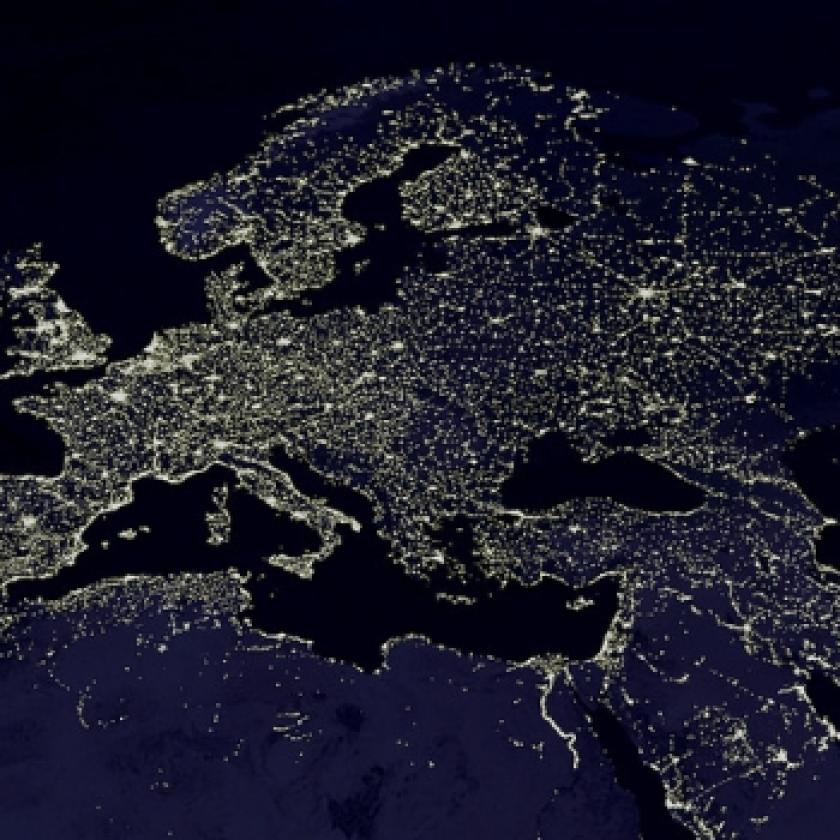 Image of Europe lit up at night from above