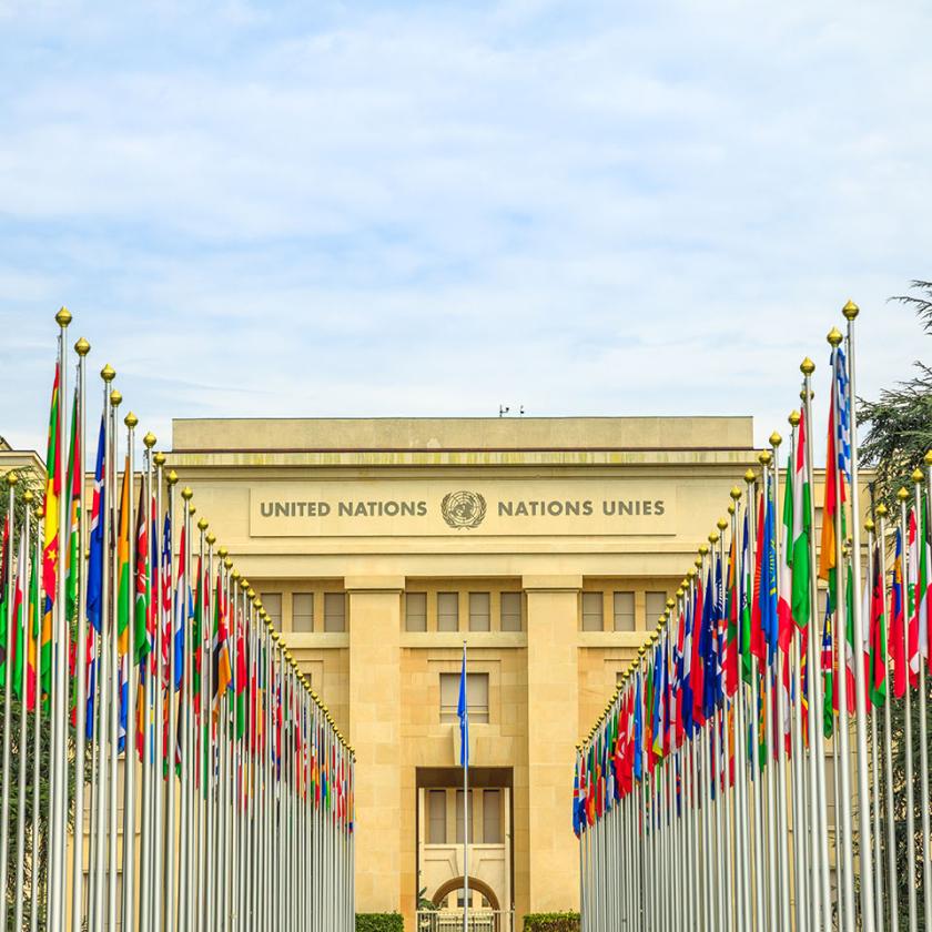 UN Building and international flags