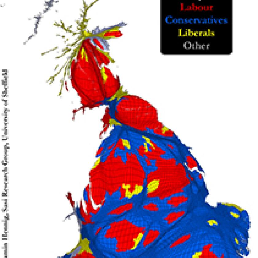 Map depicting the outcome of the General Election 2010 by party