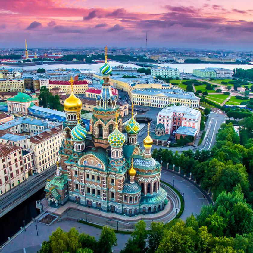 Saint-Petersburg. Russia. Panorama of St Petersburg at the summer sunset.