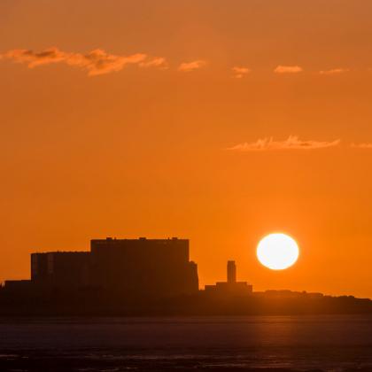 Nuclear power station at sunset