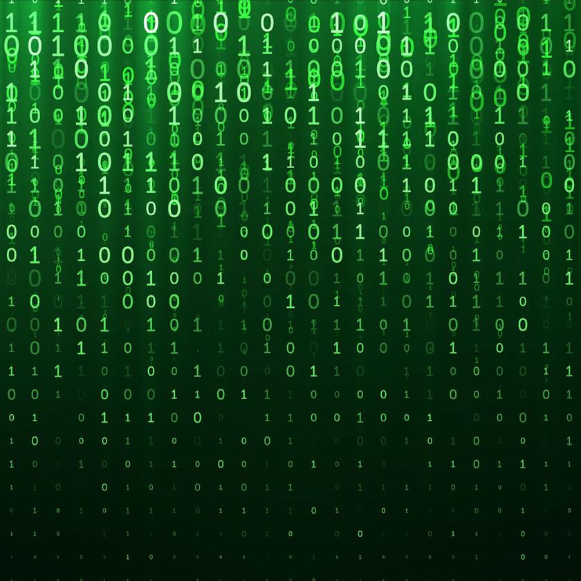 Green coloured computer digits on a black screen