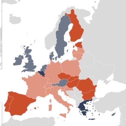 Map of Europe colour coding for varying levels of 'emergency' and response levels to the COVID-19 pandemic