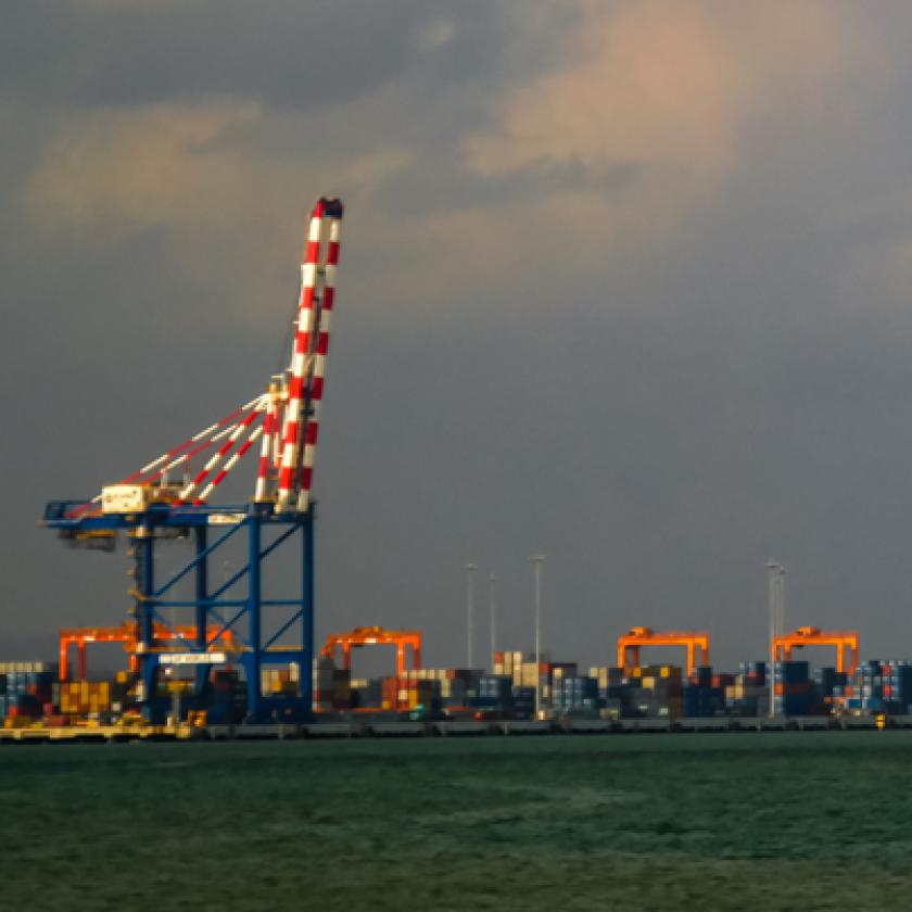 A large ship on the water. 