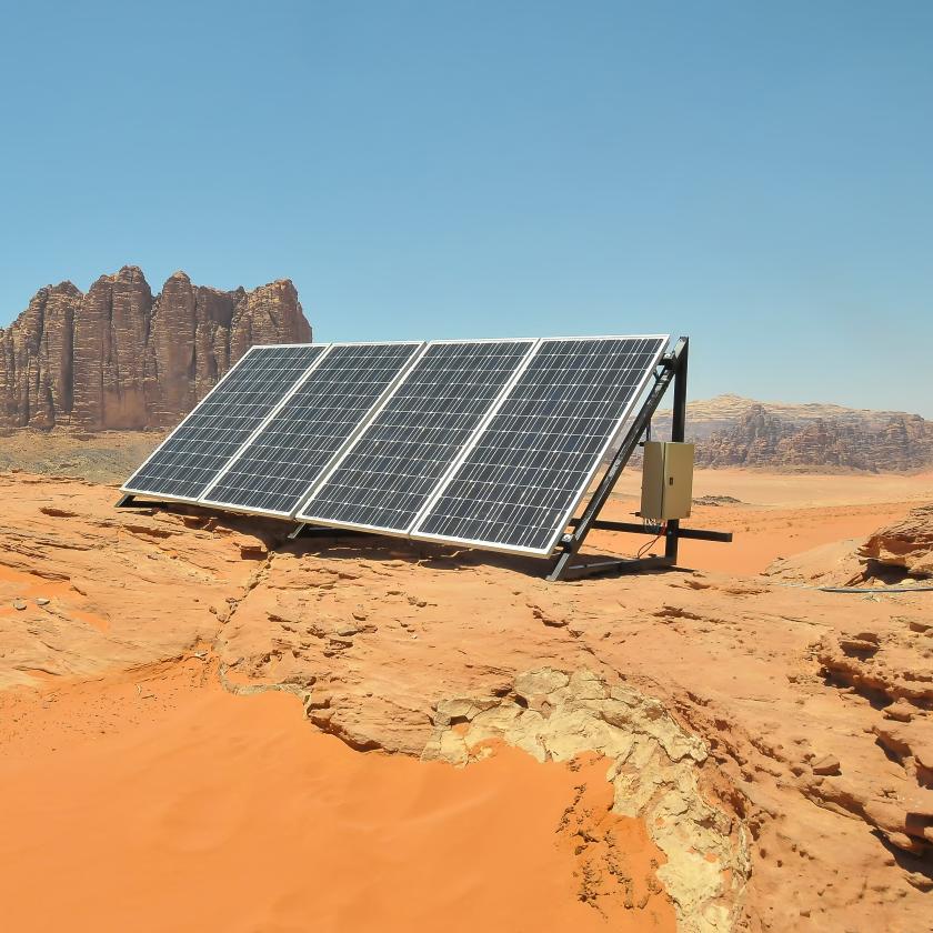 A solar panel in the desert