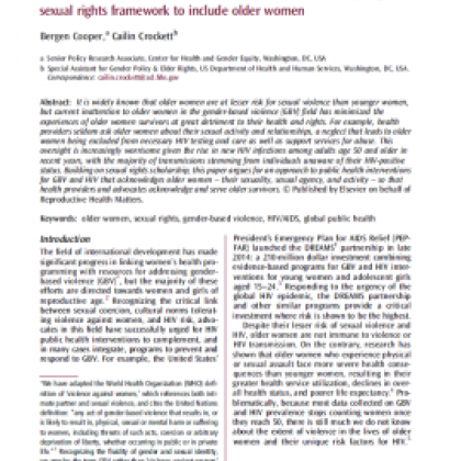 'Gender-based violence and HIV across the life course: adopting a sexual rights framework to include older women' by Cailin Crockett
