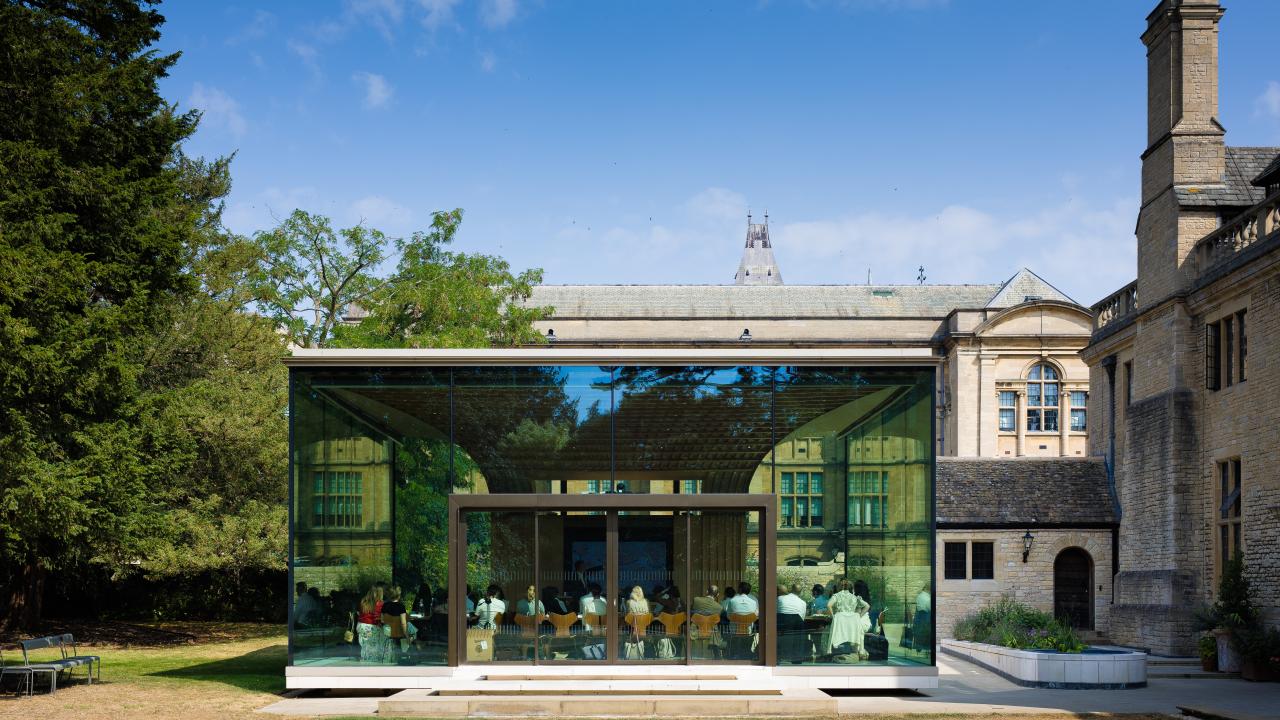 side image of a glass-sided room