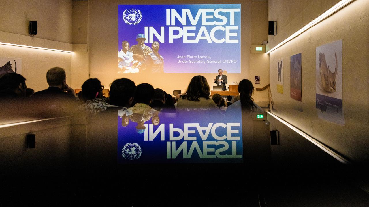arty image of a screen with the words 'Invest in Peace' on it and its reflection below