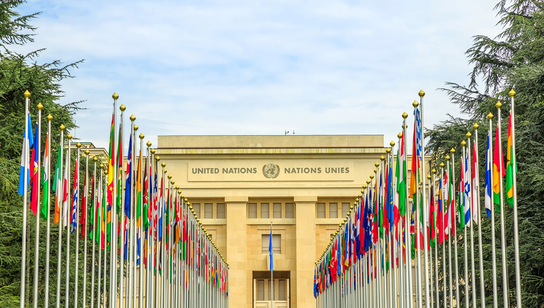UN Building and international flags