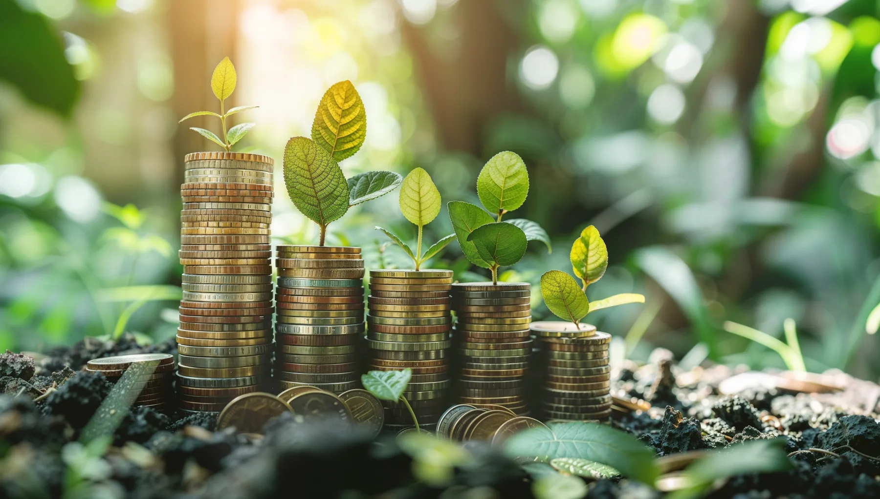 image of green shoots coming out of piles of coins