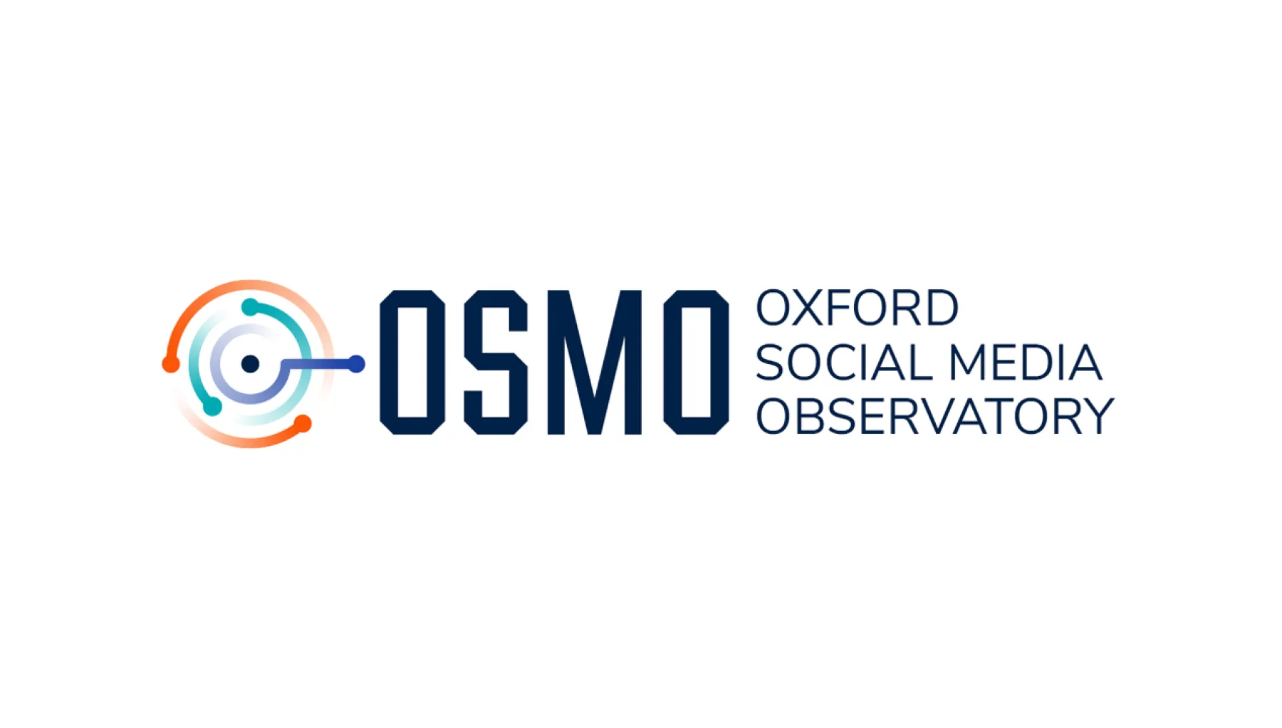 graphic of a number of coloured lines forming a circle on the left hand side with the text 'OSMO, Oxford Social Media Observatory' on the right hand side