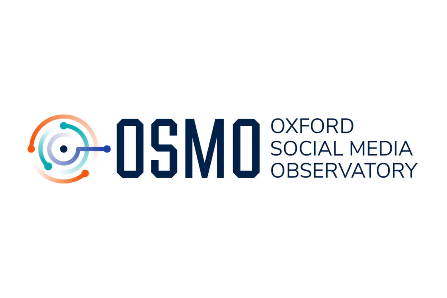graphic of a number of coloured lines forming a circle on the left hand side with the text 'OSMO, Oxford Social Media Observatory' on the right hand side