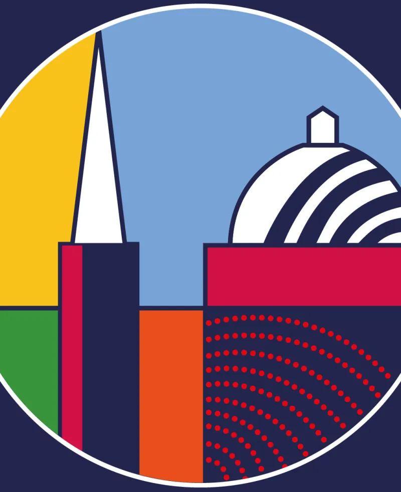 various coloured shapes within a circle